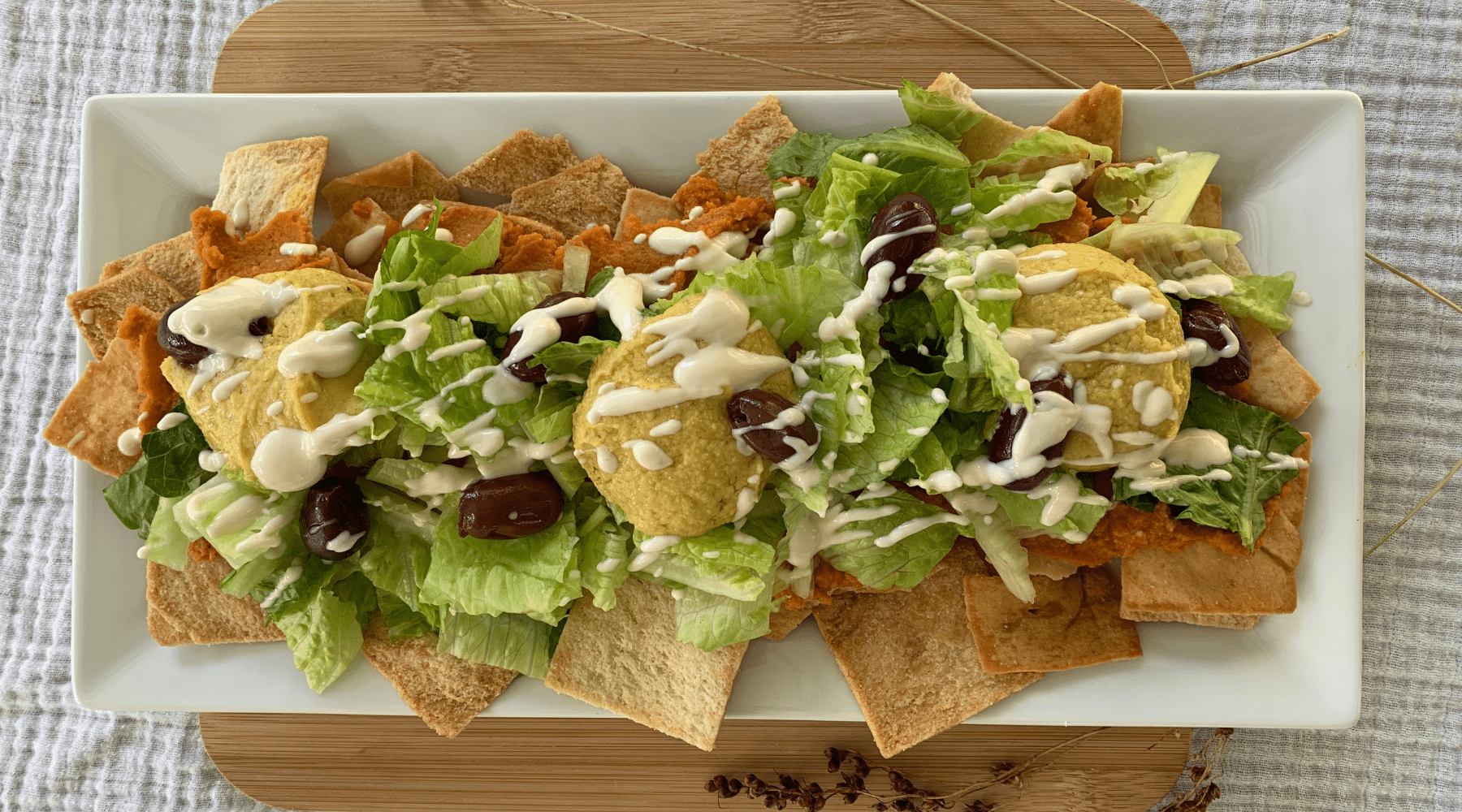 Mediterranean Vegan Haystacks full of crunch and deliciousness!
