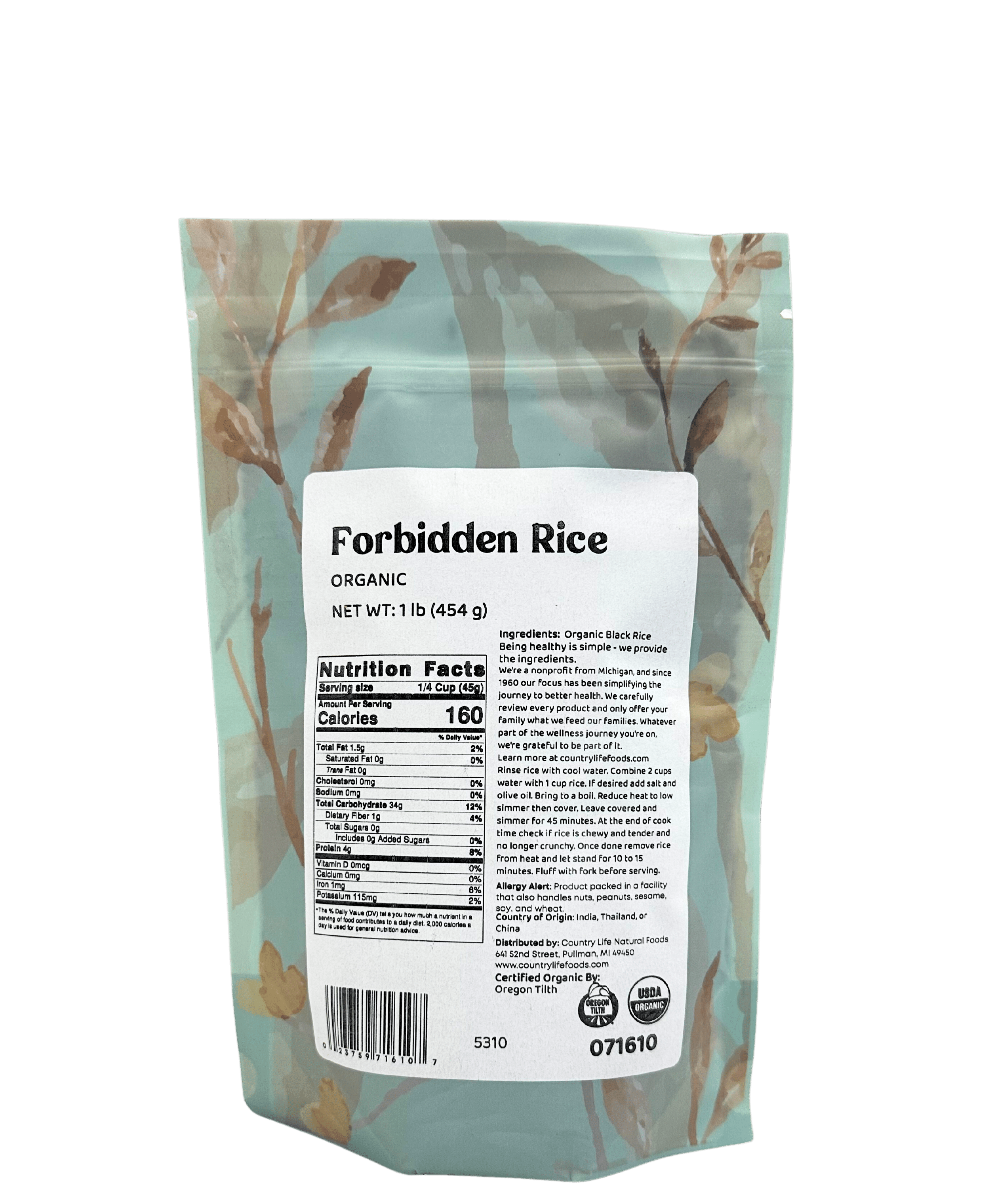 Forbidden Rice, Black, Organic (Black Pearl Rice), Rice - Country Life Natural Foods