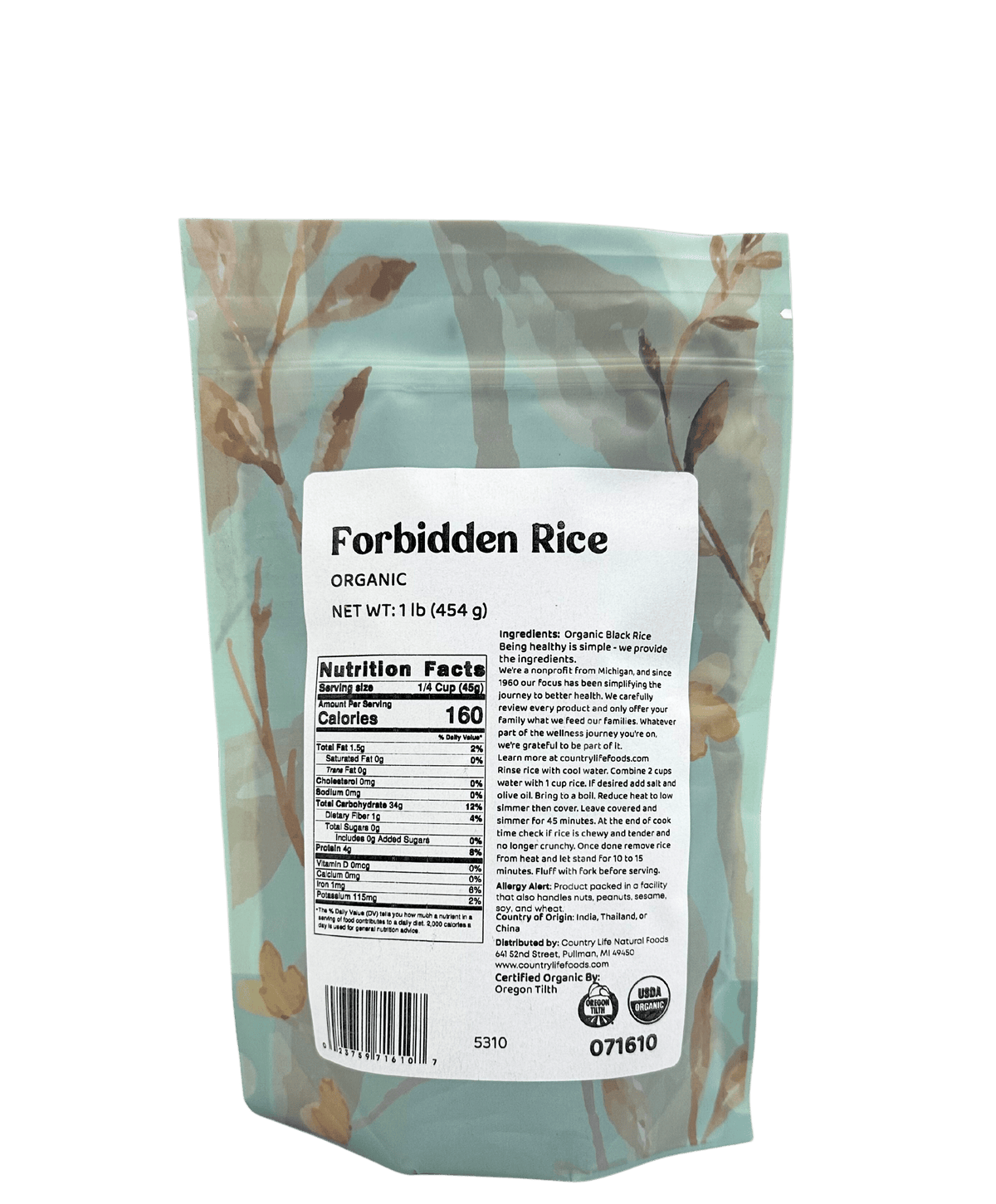 Forbidden Rice, Black, Organic (Black Pearl Rice), Rice - Country Life Natural Foods