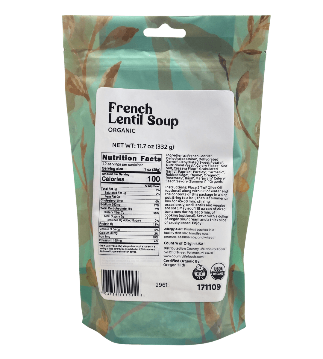 French Lentil Soup, Organic - Country Life Natural Foods