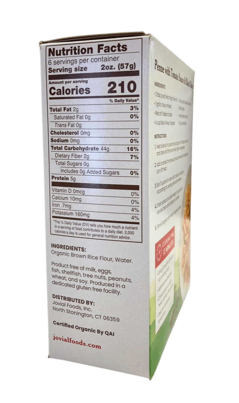 Penne, Brown Rice, Organic, Jovial, Gluten-Free, Pasta & Noodles - Country Life Natural Foods