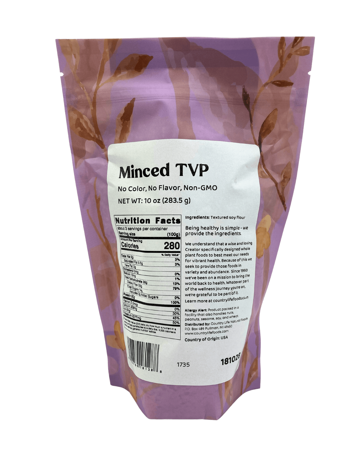 TVP Minced 1/4", No Added Color or Flavor, Non-GMO - Country Life Natural Foods