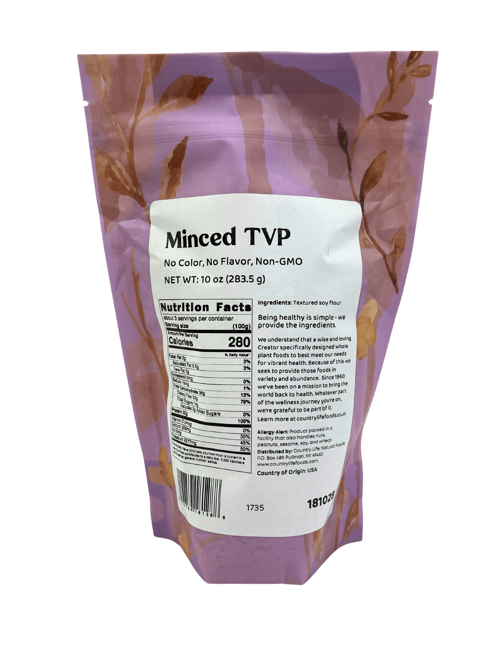 TVP Minced 1/4", No Added Color or Flavor, Non-GMO - Country Life Natural Foods
