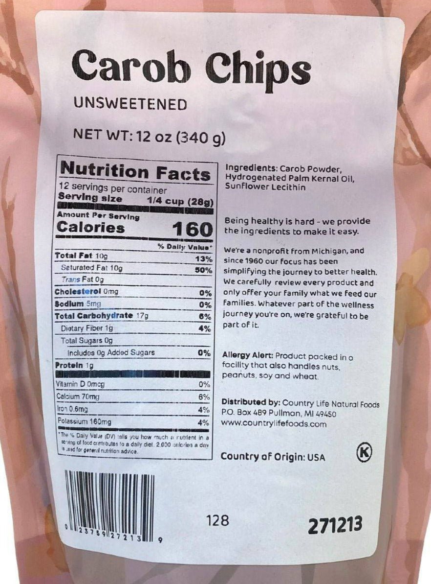 Carob Chips, Unsweetened, Carob - Country Life Natural Foods