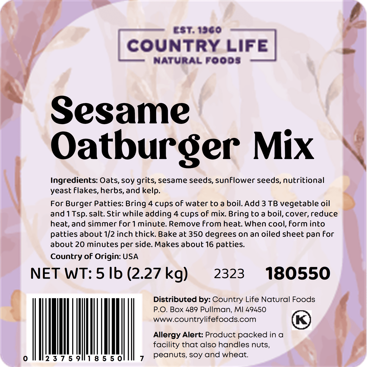 Sesame Oatburger Mix, Meat Substitutes - Country Life Natural Foods
