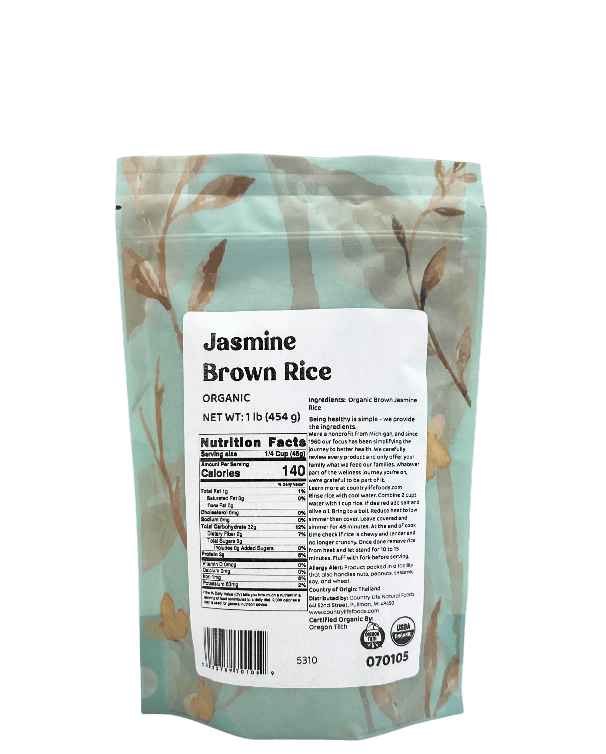 Jasmine Rice, Brown, Organic, Rice - Country Life Natural Foods