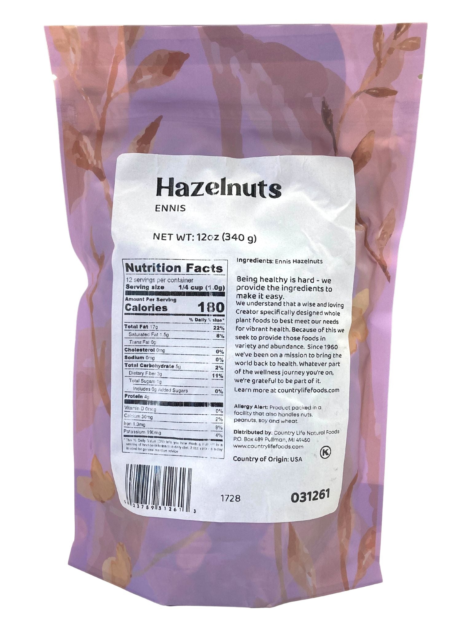 Hazelnuts, Whole, Raw, Large, Nuts - Country Life Natural Foods