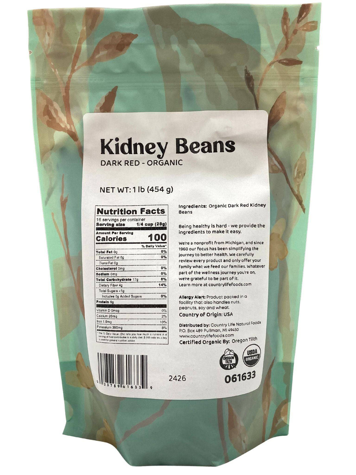 Kidney Beans, Dark Red, Organic, Beans - Country Life Natural Foods
