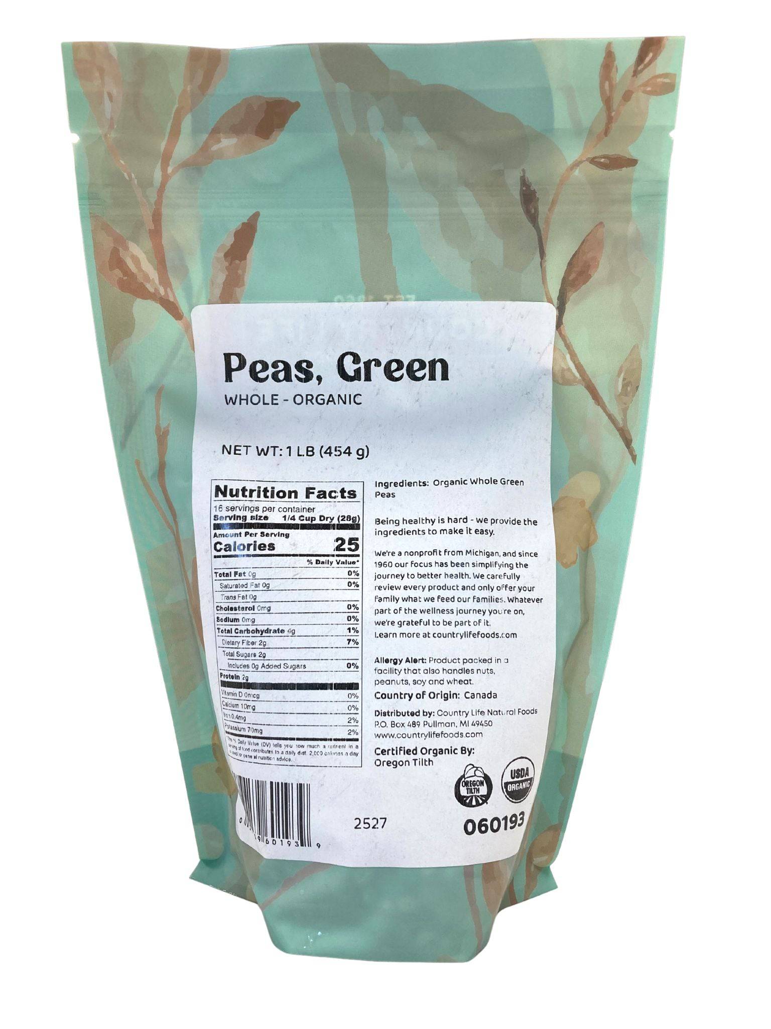 Peas, Green, Organic, Whole - Country Life Natural Foods