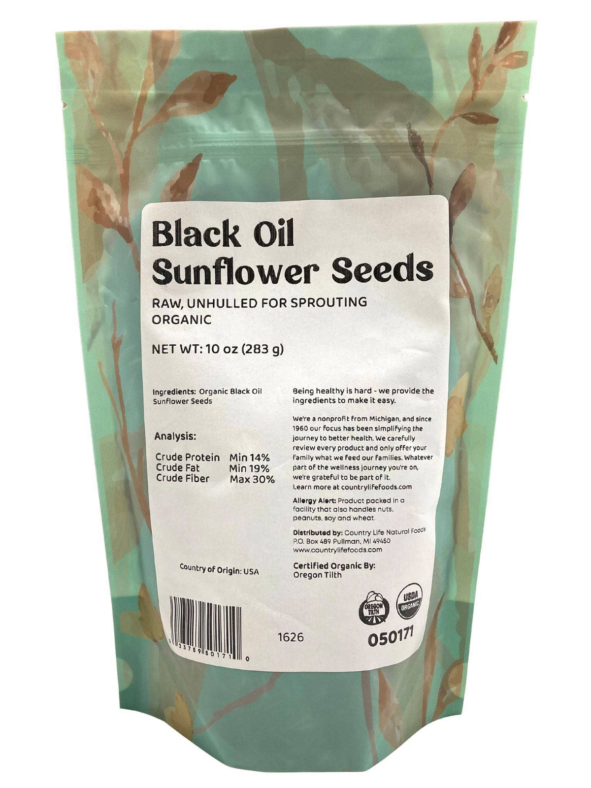 Sunflower Seeds, Black Oil, Unhulled For Sprouting, Organic, Seeds - Country Life Natural Foods