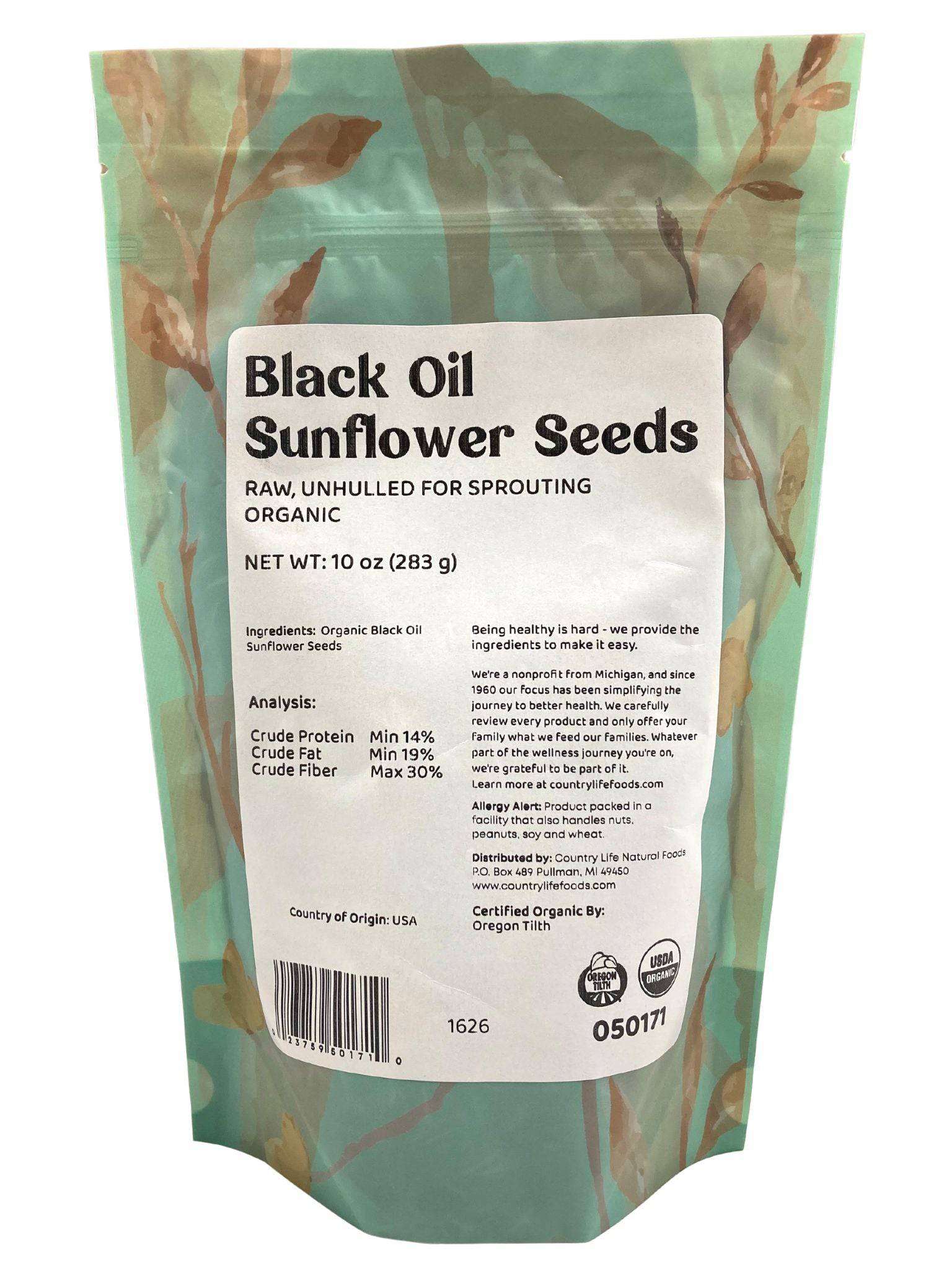 Sunflower Seeds, Black Oil, Unhulled For Sprouting, Organic, Seeds - Country Life Natural Foods