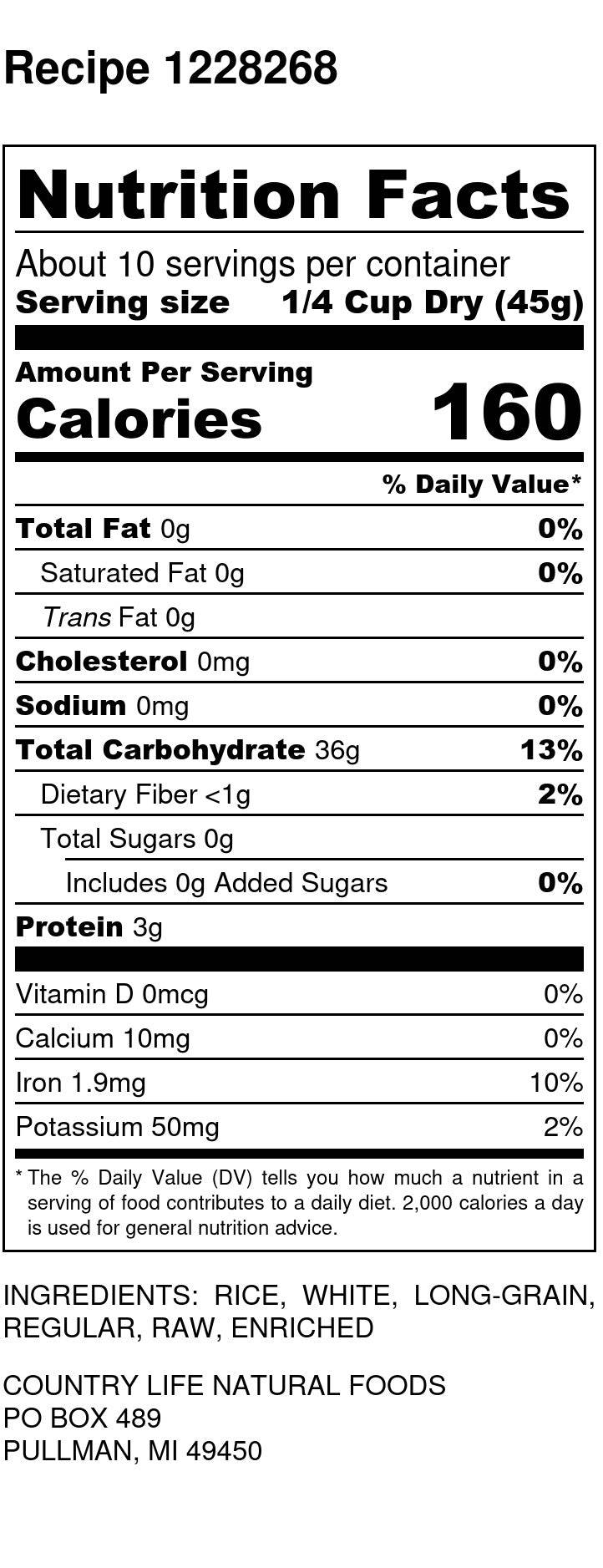 Long Rice, Brown, Organic, Rice - Country Life Natural Foods