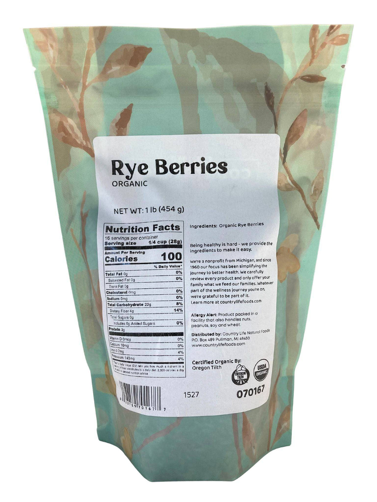 Rye Berries, Organic - Country Life Natural Foods