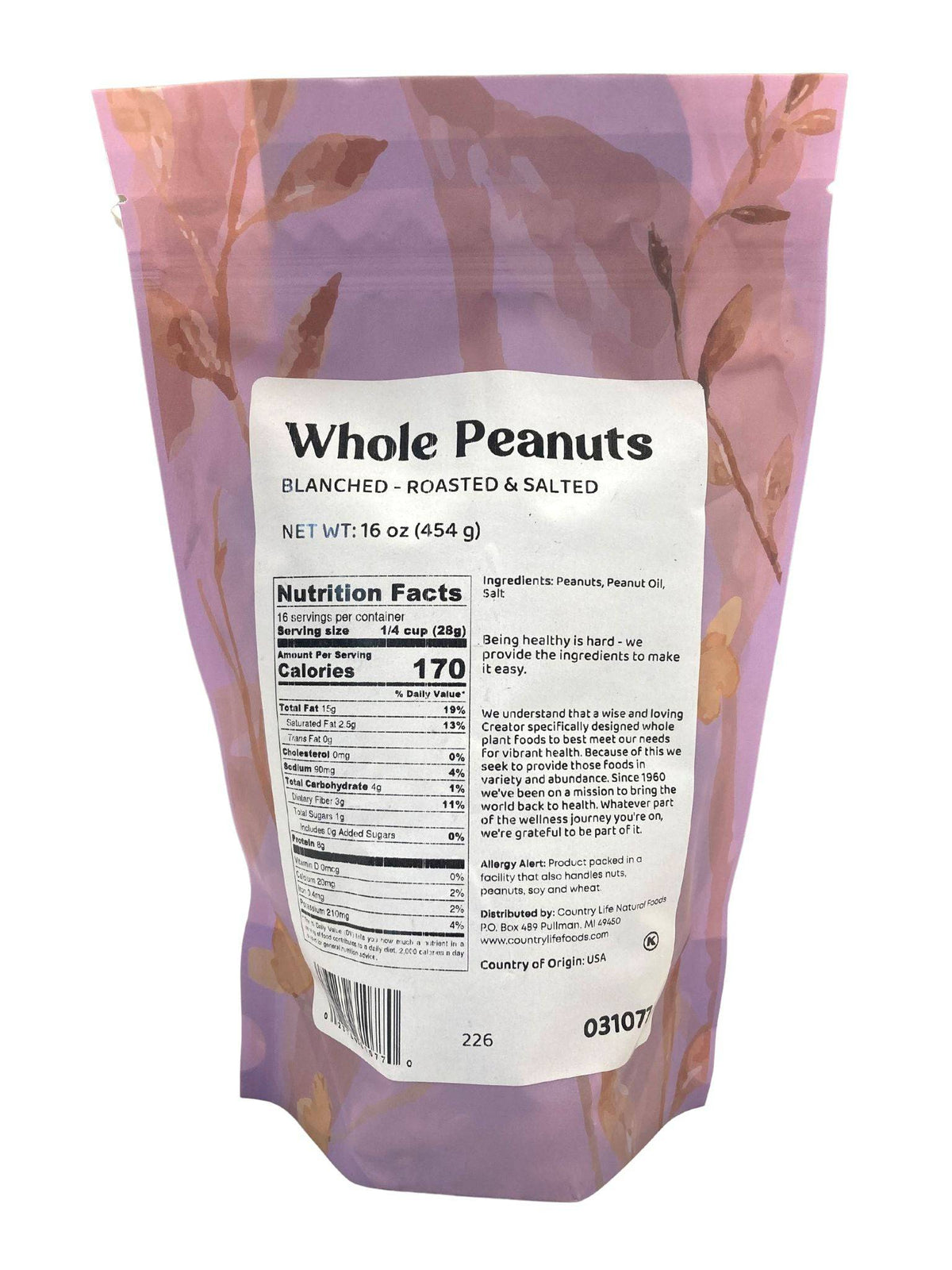 Peanuts, Whole, Blanched, Roasted, Salted, Nuts - Country Life Natural Foods